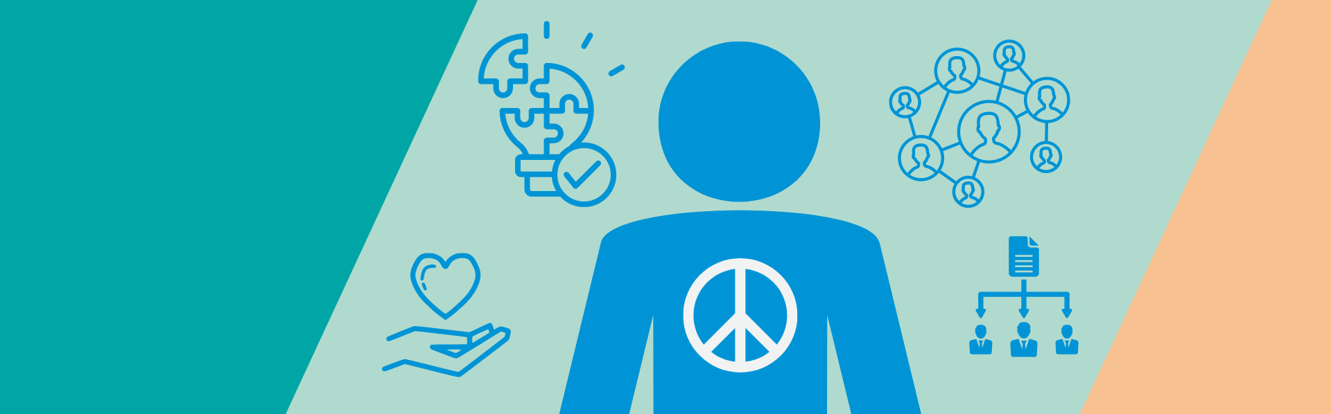 silhouette omgeven door iconen rond hr, strategie en netwerking