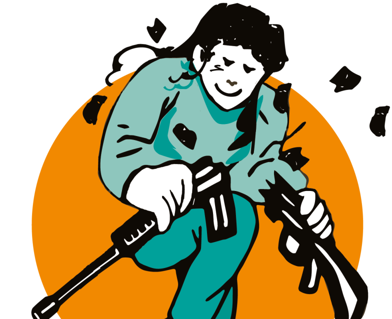 tekening militair die geweer breekt