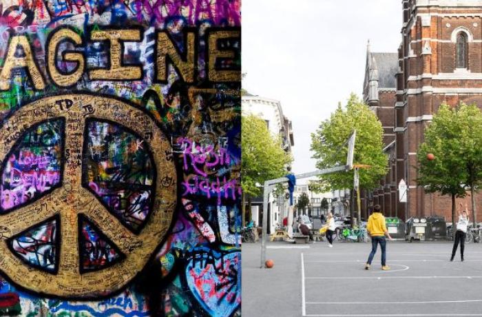 Graffiti Imagine Peace met Dageraadplaats Antwerpen