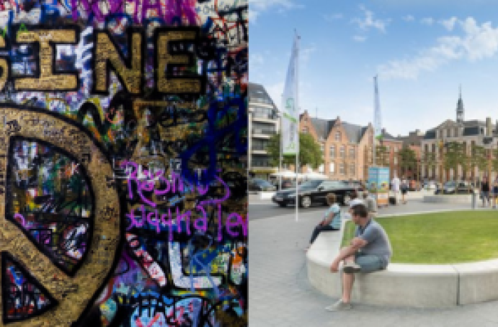 imagine peace graffiti op Lennon Wall en grote markt in Roeselare